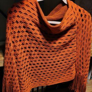 Cozy 2Chic Knit Poncho Sweater Pumpkin Colored